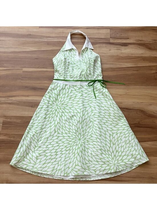 Yves Cossette Depeche Mode Dresses & Skirts - Yves Cossette Depeche Mode Women’s Size 12 Green White Floral Halter Fit Flare